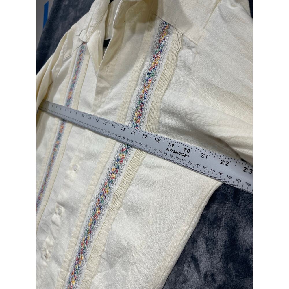 Vintage Mexican Guayabera Shirt Mens Medium 38 Off White Linen Embroidered - Picture 6 of 8
